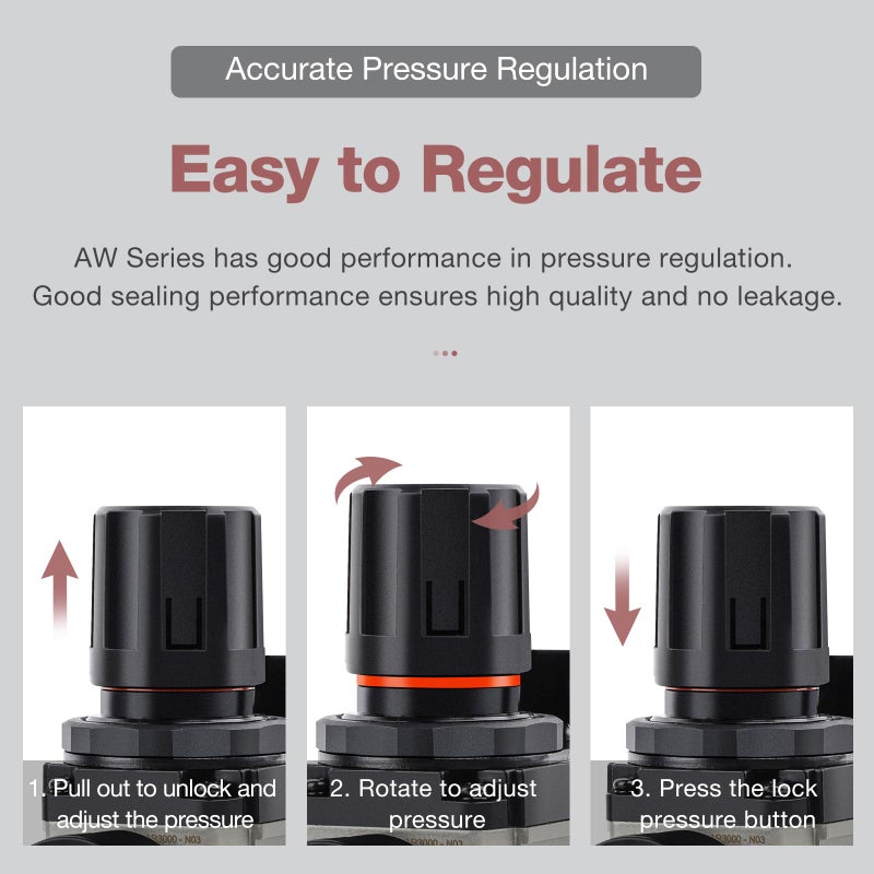 SNS Compressed Air Filter Regulator Piggyback Combo 3/8''NPT- Poly Bowl with Metal Guard, Semi-auto Drain, Bracket, Gauge AW3000-N03A - Image 2